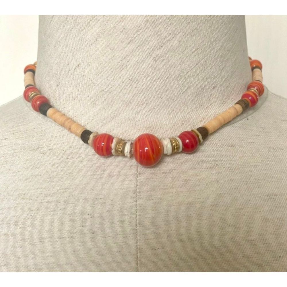 Orange beaded rhinestone choker necklace